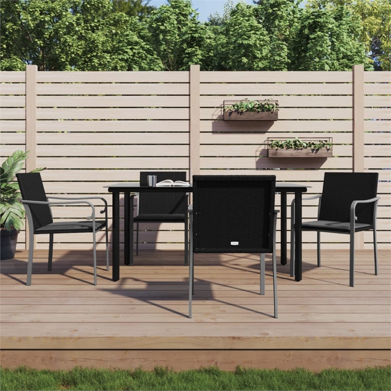Bowery Hill PE Rattan 5 Piece Set Garden Dining Set in Black