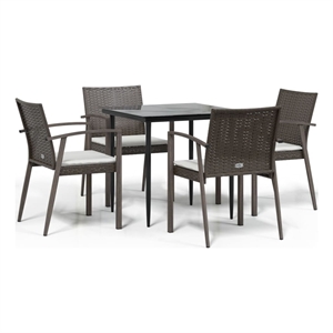 Bowery Hill Contemporary Garden Dining Set in Brown/Black/Cream White