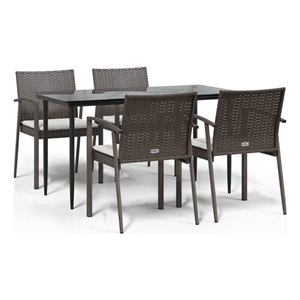 Bowery Hill Contemporary Garden Dining Set in Brown/Black/Cream White
