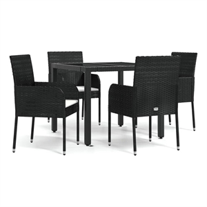 Bowery Hill Contemporary Garden Dining Set in Black/Cream White