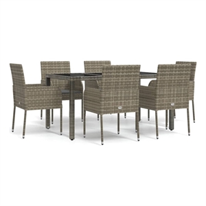 Bowery Hill Contemporary Poly Rattan 7 Piece Garden Dining Set in Gray
