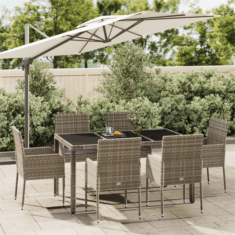 Bowery Hill Contemporary Poly Rattan 7 Piece Garden Dining Set in Gray