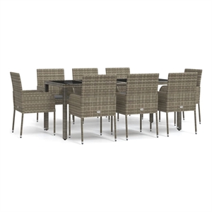 Bowery Hill PE Rattan/Powder-Coated Steel Garden Dining Set in Gray