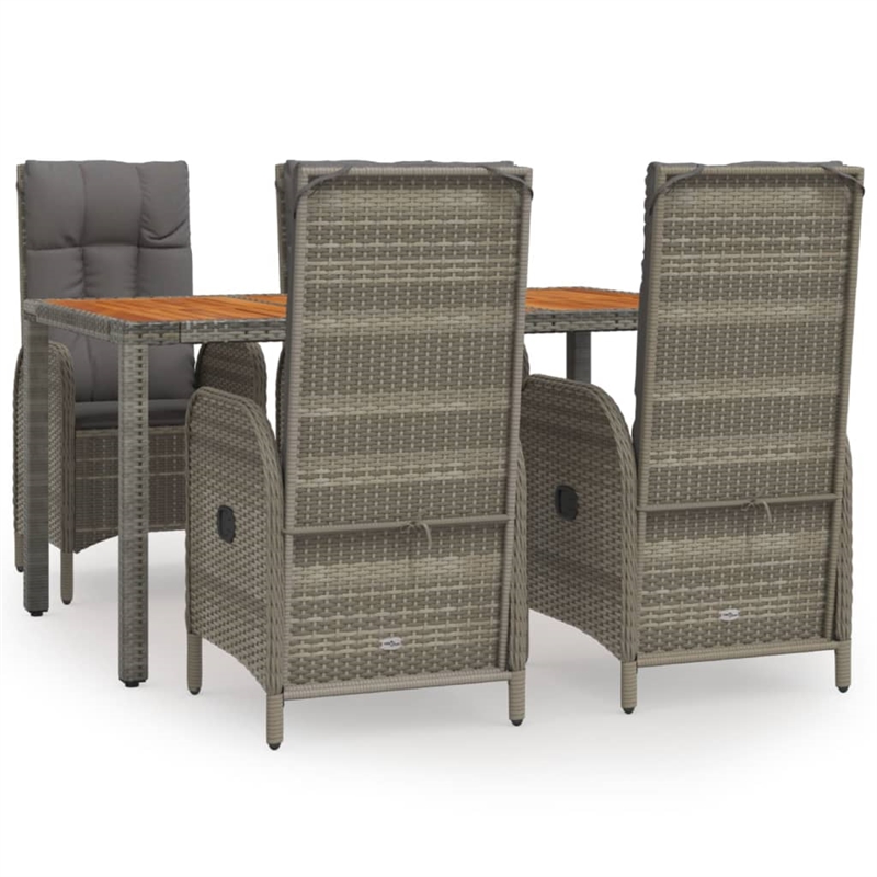 Bowery Hill PE Rattan 5 Piece Set Adjustable Armrests Garden Dining Set in Gray