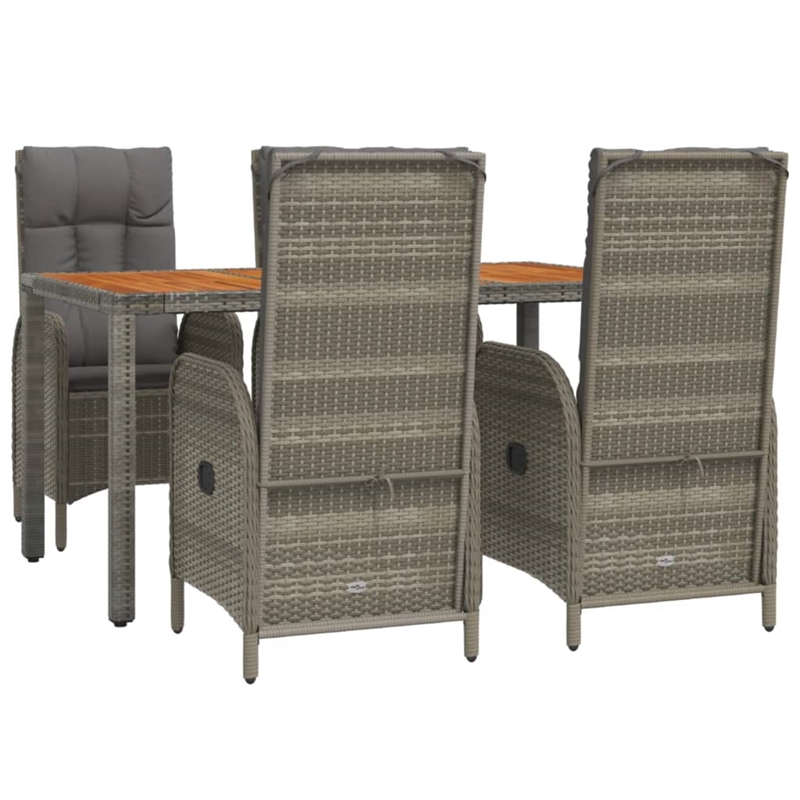 Bowery Hill PE Rattan 5 Piece Set Adjustable Armrests Garden Dining Set in Gray