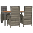 Bowery Hill PE Rattan 5 Piece Set Adjustable Armrests Garden Dining Set in Gray