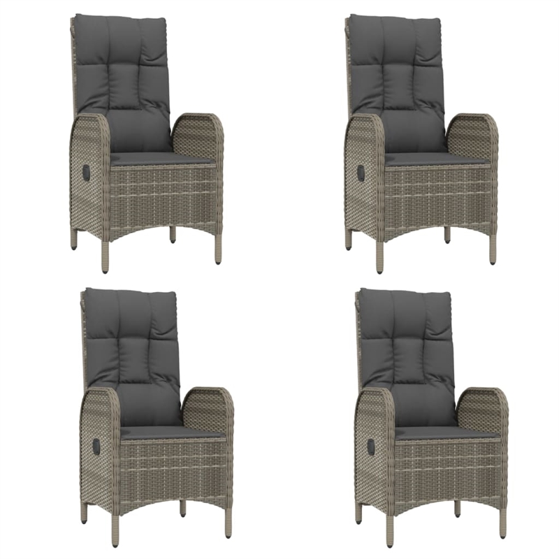 Bowery Hill PE Rattan 5 Piece Set Adjustable Armrests Garden Dining Set in Gray