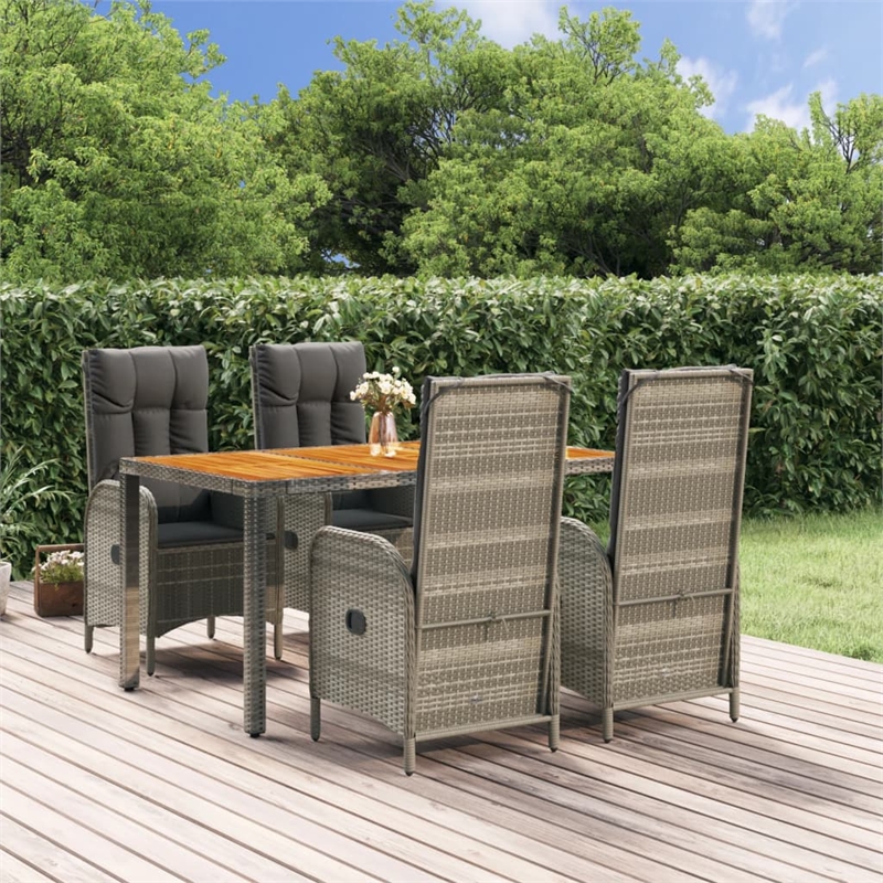 Bowery Hill PE Rattan 5 Piece Set Adjustable Armrests Garden Dining Set in Gray