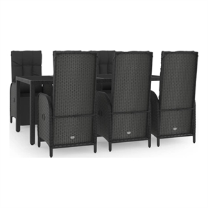 Bowery Hill Contemporary Poly Rattan Large Garden Dining Set in Black