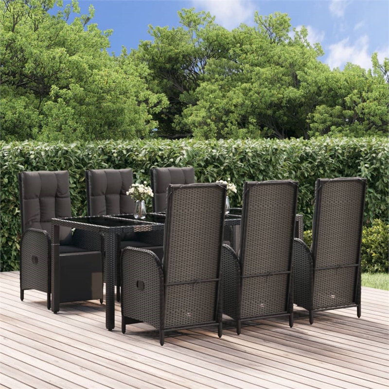 Bowery Hill Contemporary Poly Rattan Large Garden Dining Set in Black