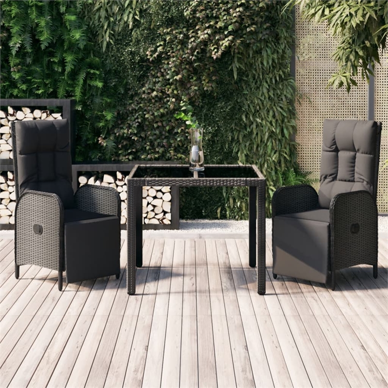 Bowery Hill Contemporary PE Rattan Durable Garden Dining Set in Black