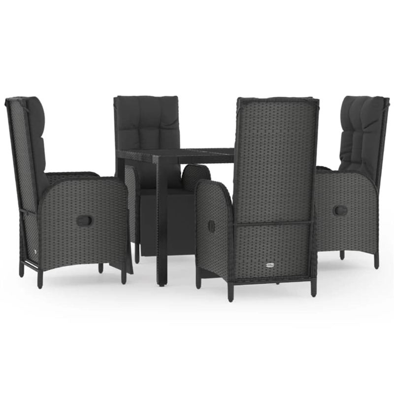 Bowery Hill Contemporary Medium PE Rattan Garden Dining Set in Black