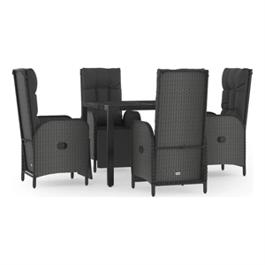 Bowery Hill Contemporary Medium PE Rattan Garden Dining Set in Black