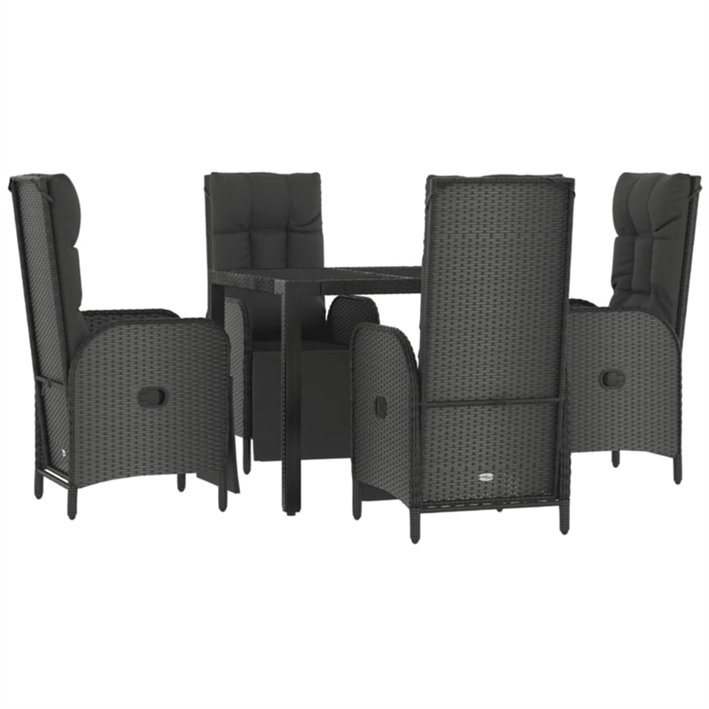 Bowery Hill Contemporary Medium PE Rattan Garden Dining Set in Black