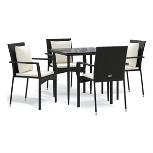 Bowery Hill Contemporary Garden Dining Set in Black and Cream White