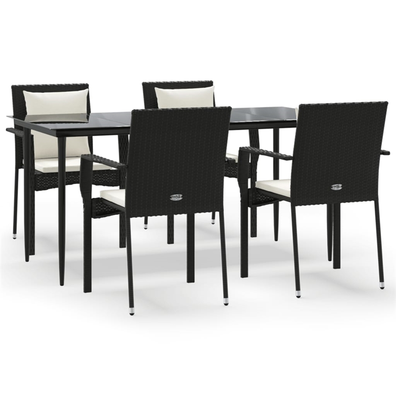 Bowery Hill Contemporary Garden Dining Set in Black/Rattan/Cream White