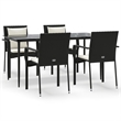 Bowery Hill Contemporary Garden Dining Set in Black/Rattan/Cream White