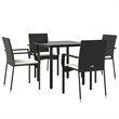 Bowery Hill Contemporary Garden Dining Set in Black/Rattan/Cream White