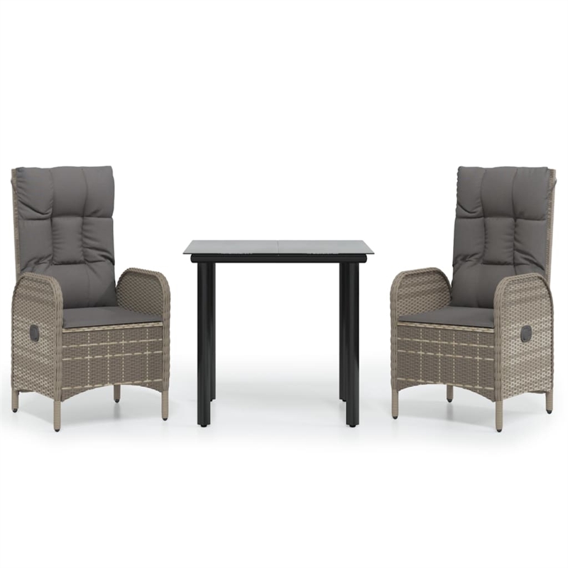 Bowery Hill PE Rattan Standard Adjustable Armrests Garden Dining Set in Black