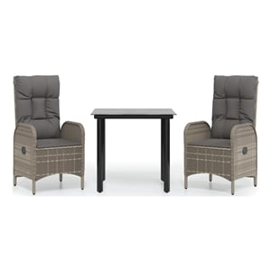 Bowery Hill PE Rattan Standard Adjustable Armrests Garden Dining Set in Black