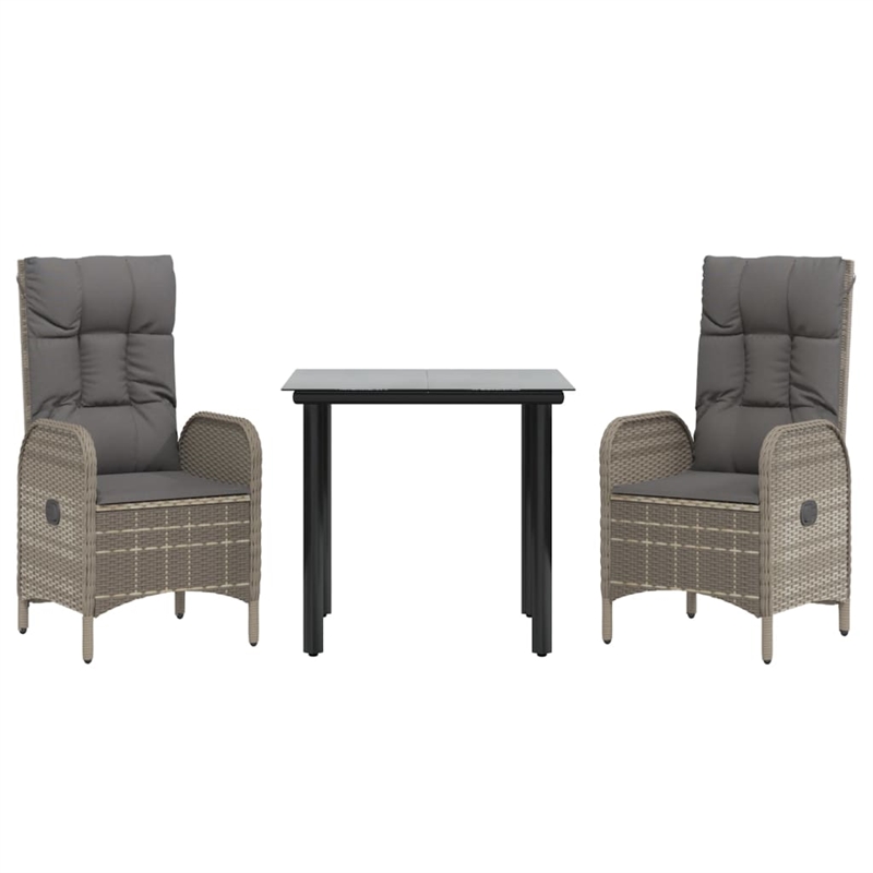 Bowery Hill PE Rattan Standard Adjustable Armrests Garden Dining Set in Black
