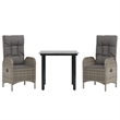 Bowery Hill PE Rattan Standard Adjustable Armrests Garden Dining Set in Black
