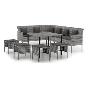 Bowery Hill PE Rattan Large Durable Garden Dining Set in Gray PE Rattan