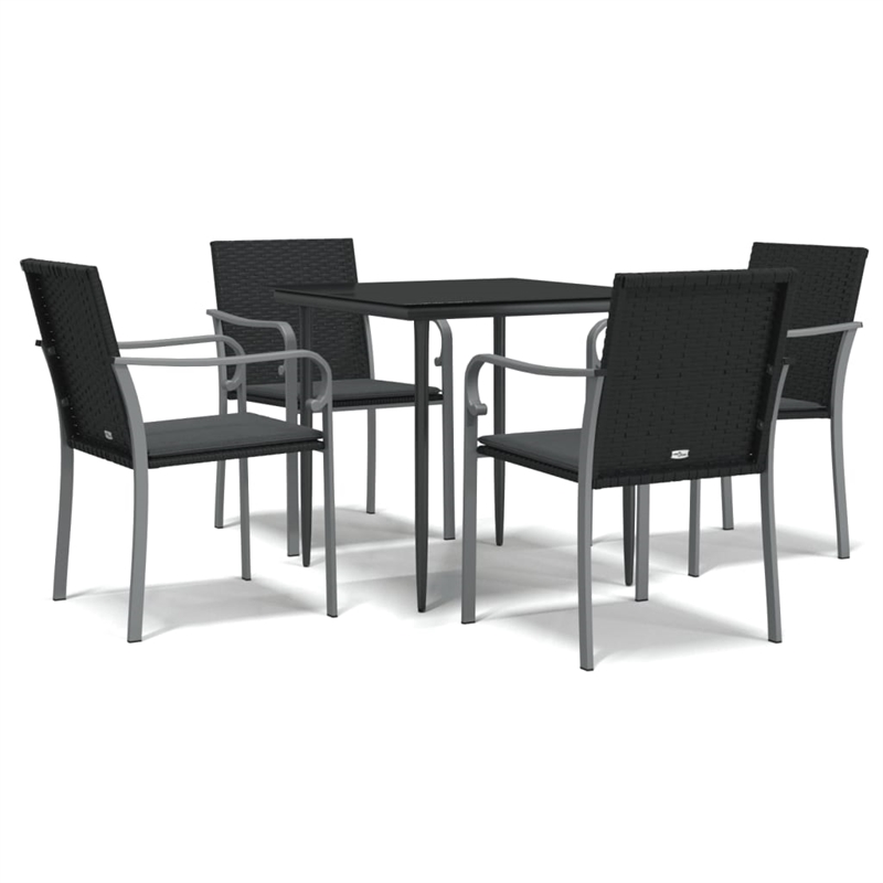 Bowery Hill Poly Rattan Standard Durable Garden Dining Set in Black