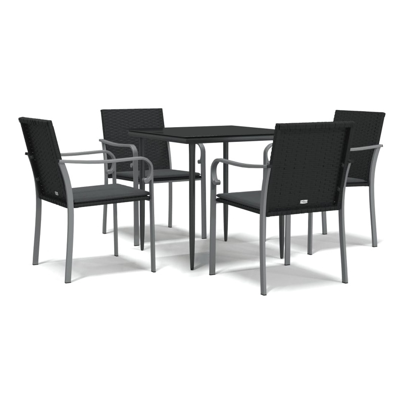 Bowery Hill Poly Rattan Standard Durable Garden Dining Set in Black
