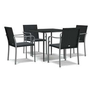 Bowery Hill Poly Rattan Standard Durable Garden Dining Set in Black