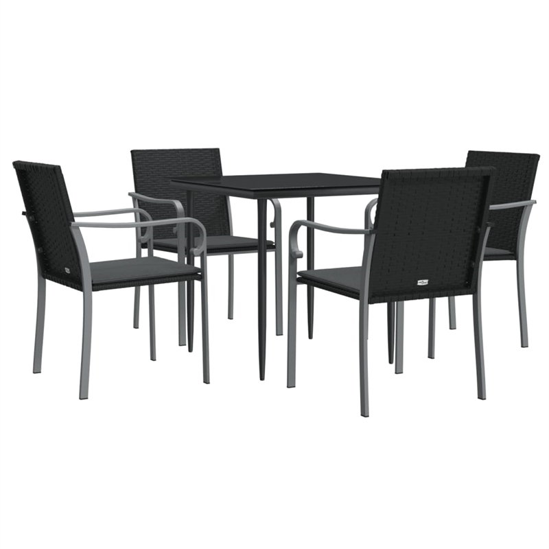 Bowery Hill Poly Rattan Standard Durable Garden Dining Set in Black