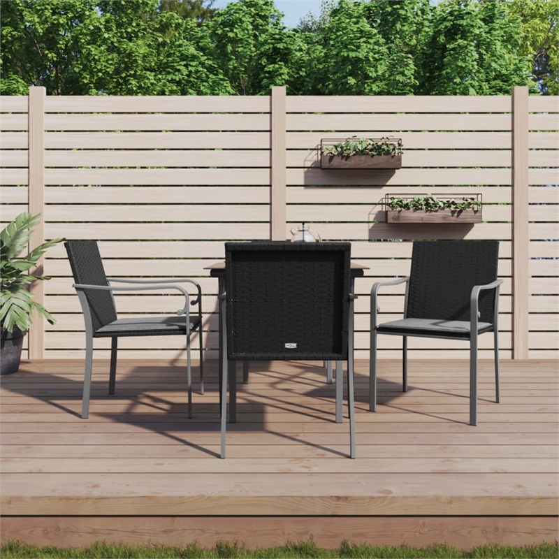 Bowery Hill Poly Rattan Standard Durable Garden Dining Set in Black