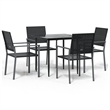 Bowery Hill Contemporary PE Rattan Durable Garden Dining Set in Black