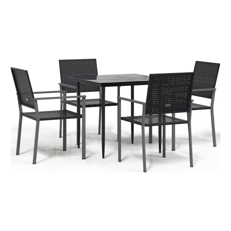 Bowery Hill Contemporary PE Rattan Durable Garden Dining Set in Black