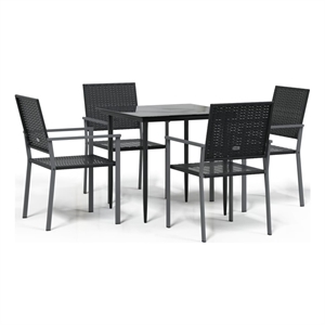 Bowery Hill Contemporary PE Rattan Durable Garden Dining Set in Black