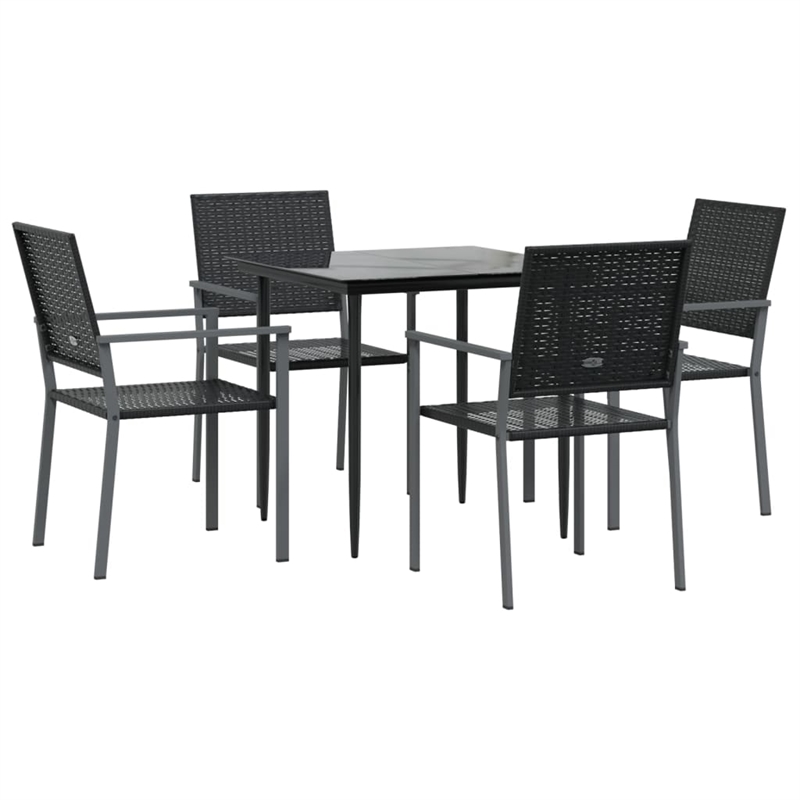 Bowery Hill Contemporary PE Rattan Durable Garden Dining Set in Black