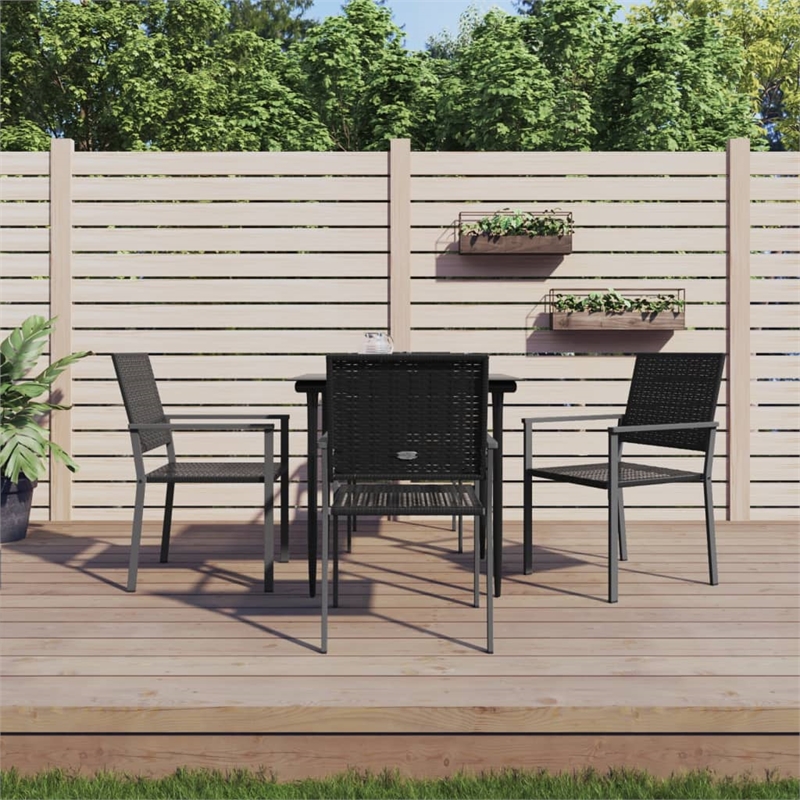 Bowery Hill Contemporary PE Rattan Durable Garden Dining Set in Black