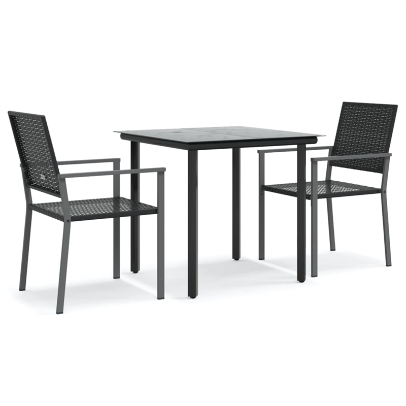 Bowery Hill Contemporary PE Rattan Durable Garden Dining Set in Black