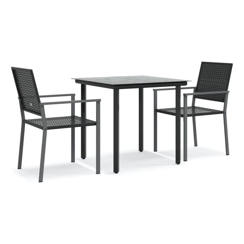 Bowery Hill Contemporary PE Rattan Durable Garden Dining Set in Black