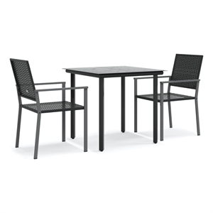 Bowery Hill Contemporary PE Rattan Durable Garden Dining Set in Black