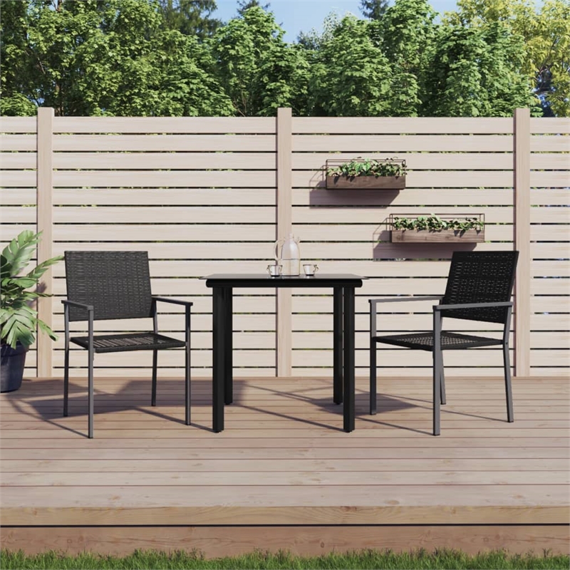 Bowery Hill Contemporary PE Rattan Durable Garden Dining Set in Black