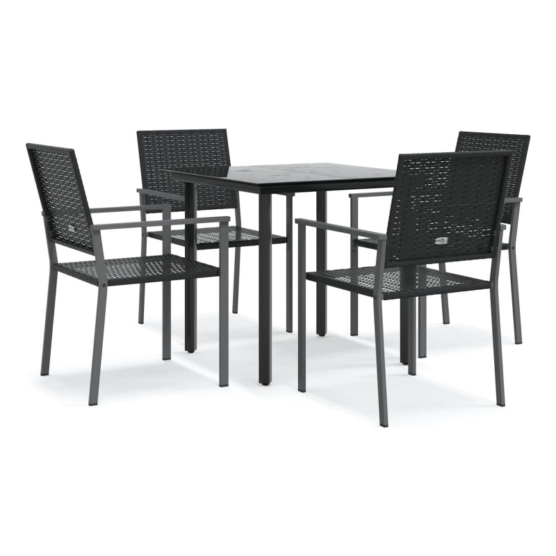 Bowery Hill Poly Rattan Medium Durable Garden Dining Set in Black