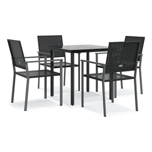 Bowery Hill Poly Rattan Medium Durable Garden Dining Set in Black