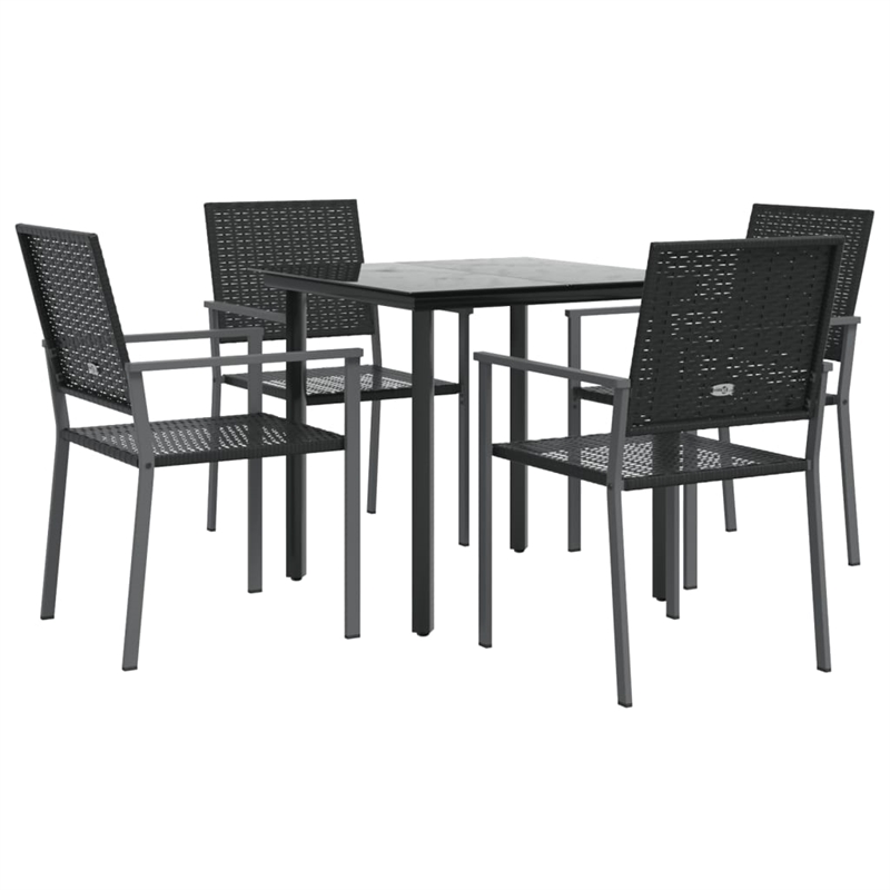 Bowery Hill Poly Rattan Medium Durable Garden Dining Set in Black