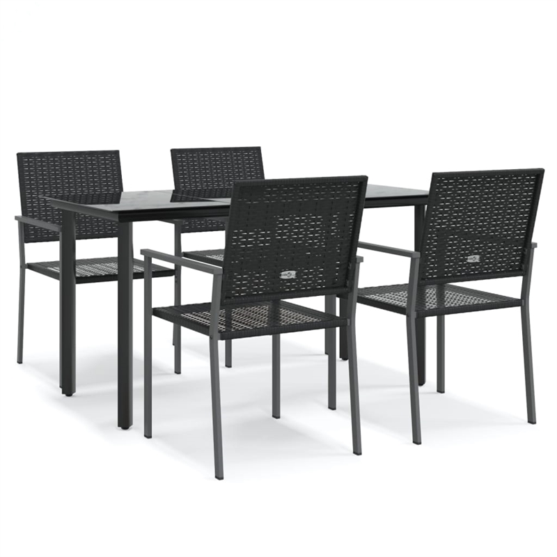 Bowery Hill Contemporary PE Rattan Durable Garden Dining Set in Black