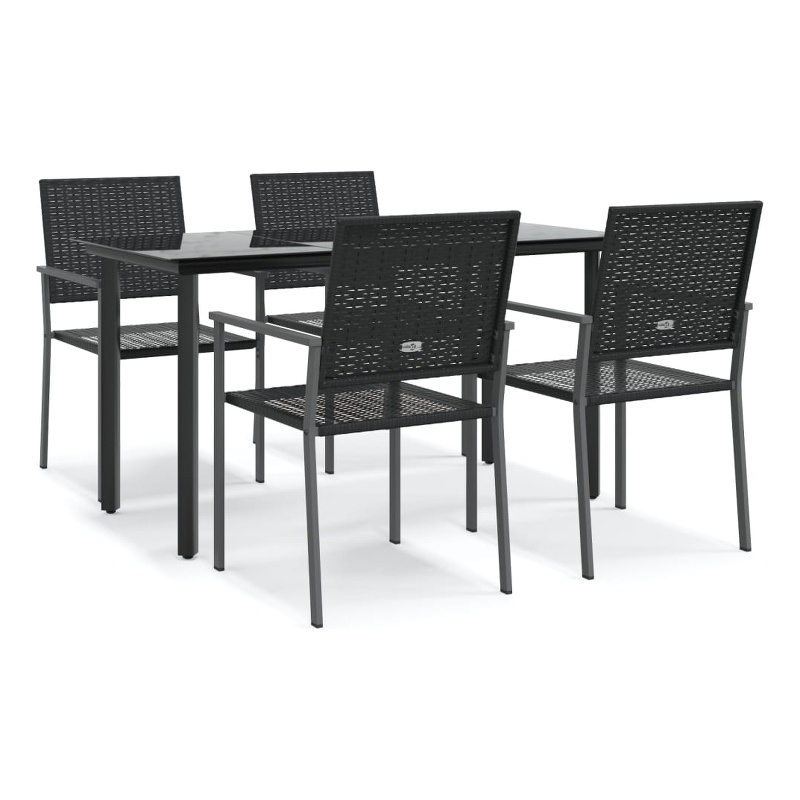 Bowery Hill Contemporary PE Rattan Durable Garden Dining Set in Black