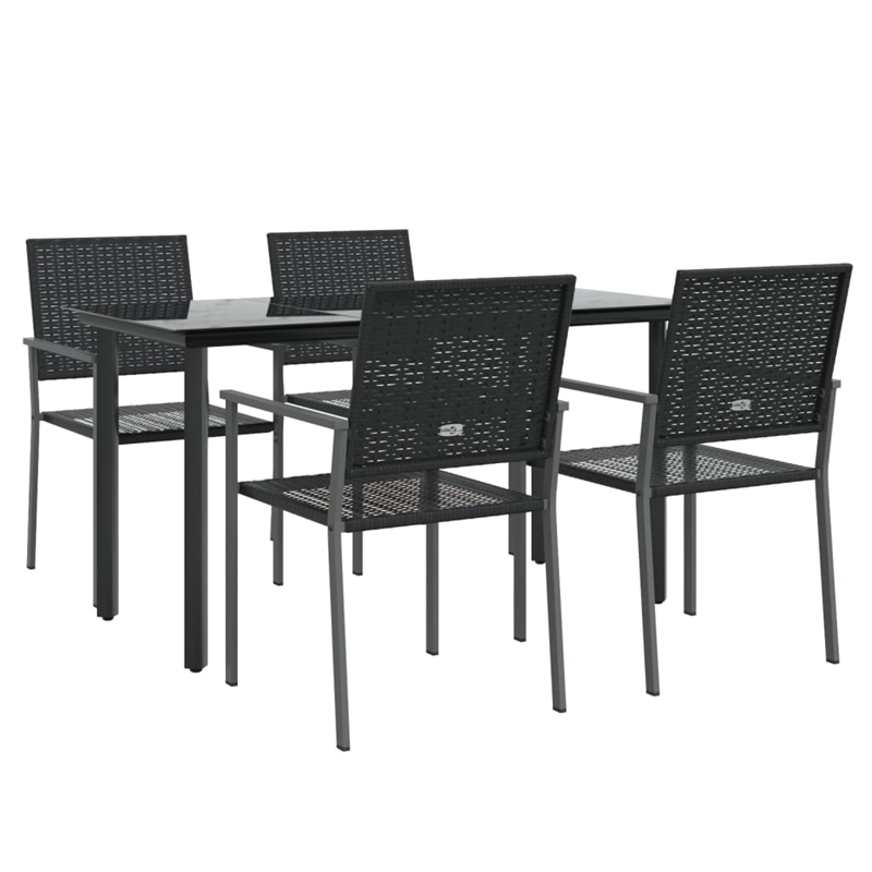 Bowery Hill Contemporary PE Rattan Durable Garden Dining Set in Black