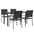 Bowery Hill Contemporary PE Rattan Durable Garden Dining Set in Black