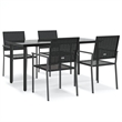 Bowery Hill Contemporary PE Rattan Durable Garden Dining Set in Black