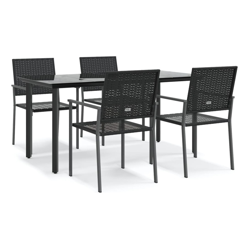 Bowery Hill Contemporary PE Rattan Durable Garden Dining Set in Black